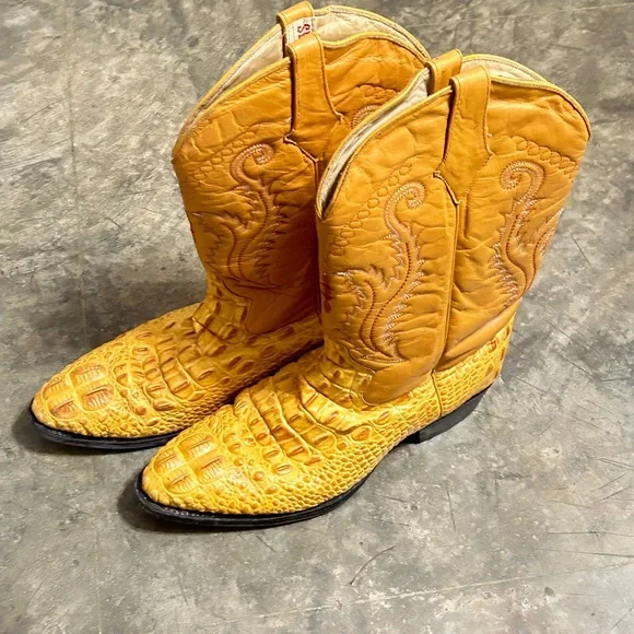 Yellow Gold 🐊 Croc Cowboy Boots - Picture 1 of 8
